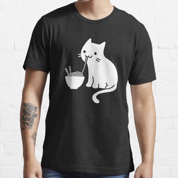 Lindo gato comiendo ramen Camiseta esencial