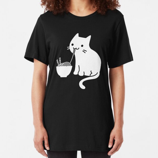 Cute Cat Eating Ramen Slim Fit T-Shirt