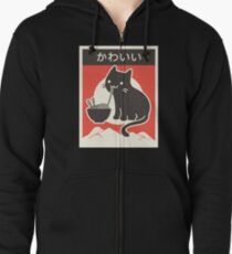 "Kawaii" Vintage Style Japenese Ramen Cat Zipped Hoodie