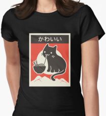 "Kawaii" Vintage Style Japenese Ramen Cat Women's Fitted T-Shirt