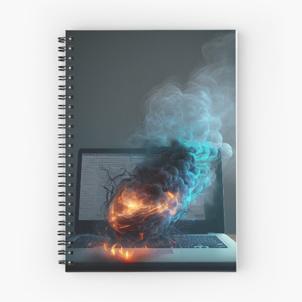 Item preview, Flaming Technology: A Unique Illustration of a Burning Laptop on a Table designed and sold by BotTastic.