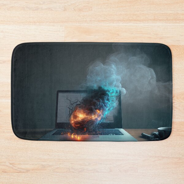 Item preview, Flaming Technology: A Unique Illustration of a Burning Laptop on a Table designed and sold by BotTastic.