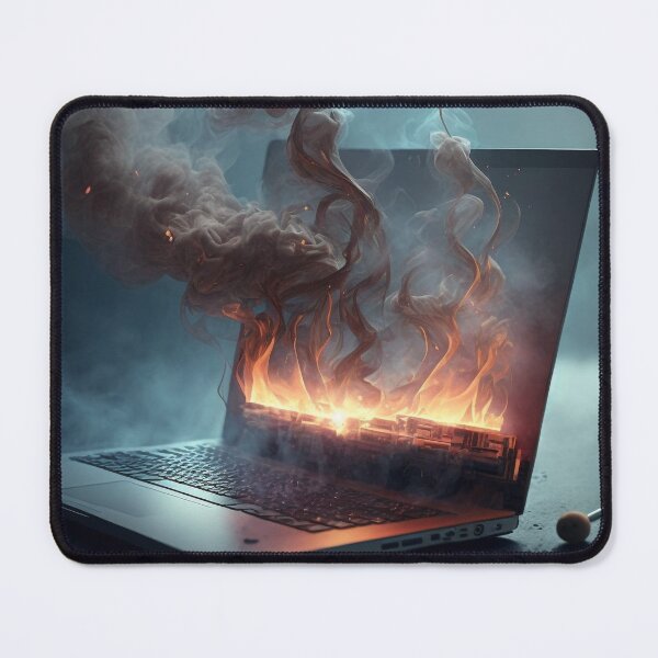 Item preview, Flaming Technology: A Unique Illustration of a Burning Laptop on a Table designed and sold by BotTastic.