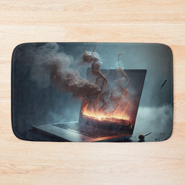 Item preview, Flaming Technology: A Unique Illustration of a Burning Laptop on a Table designed and sold by BotTastic.