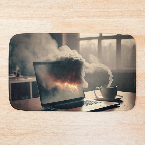 Item preview, Flaming Technology: A Unique Illustration of a Burning Laptop on a Table designed and sold by BotTastic.