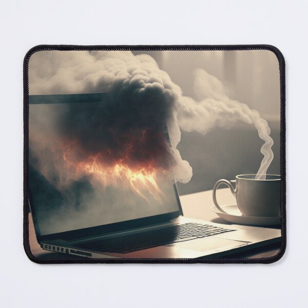 Item preview, Flaming Technology: A Unique Illustration of a Burning Laptop on a Table designed and sold by BotTastic.