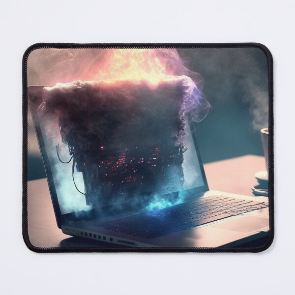 Item preview, Flaming Technology: A Unique Illustration of a Burning Laptop on a Table designed and sold by BotTastic.