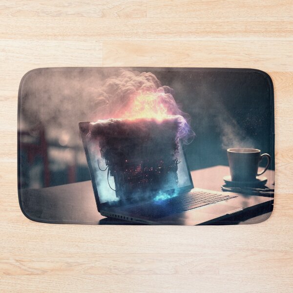 Item preview, Flaming Technology: A Unique Illustration of a Burning Laptop on a Table designed and sold by BotTastic.
