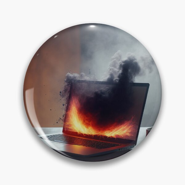 Item preview, Flaming Technology: A Unique Illustration of a Burning Laptop on a Table designed and sold by BotTastic.