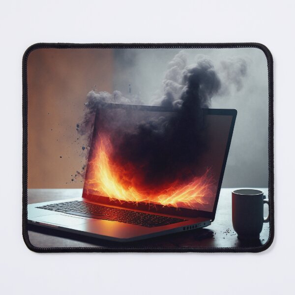 Item preview, Flaming Technology: A Unique Illustration of a Burning Laptop on a Table designed and sold by BotTastic.