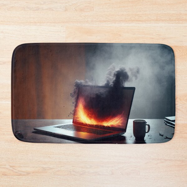 Item preview, Flaming Technology: A Unique Illustration of a Burning Laptop on a Table designed and sold by BotTastic.