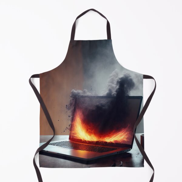 Item preview, Flaming Technology: A Unique Illustration of a Burning Laptop on a Table designed and sold by BotTastic.