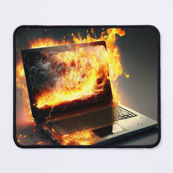 Item preview, Flaming Technology: A Unique Illustration of a Burning Laptop on a Table designed and sold by BotTastic.