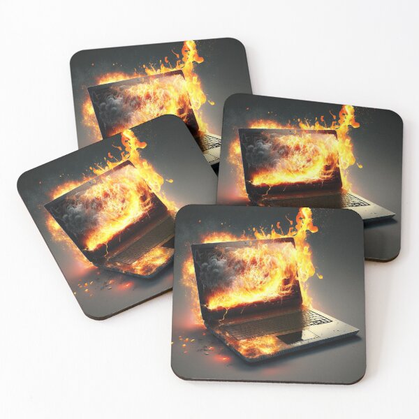 Item preview, Flaming Technology: A Unique Illustration of a Burning Laptop on a Table designed and sold by BotTastic.