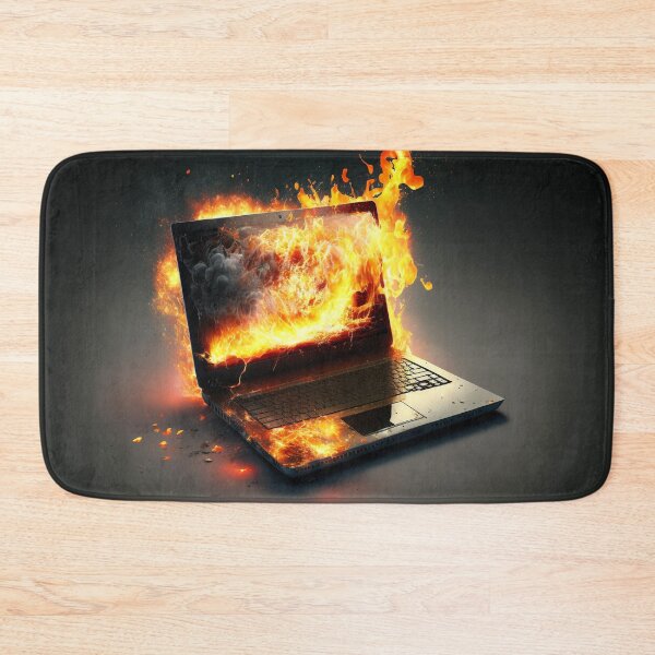 Item preview, Flaming Technology: A Unique Illustration of a Burning Laptop on a Table designed and sold by BotTastic.