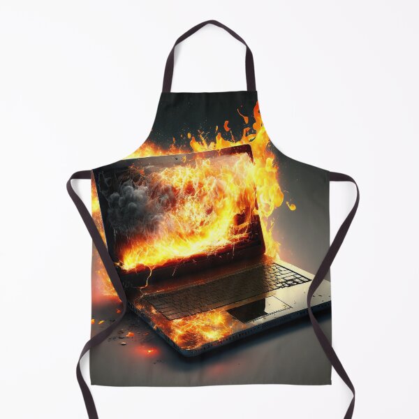 Item preview, Flaming Technology: A Unique Illustration of a Burning Laptop on a Table designed and sold by BotTastic.