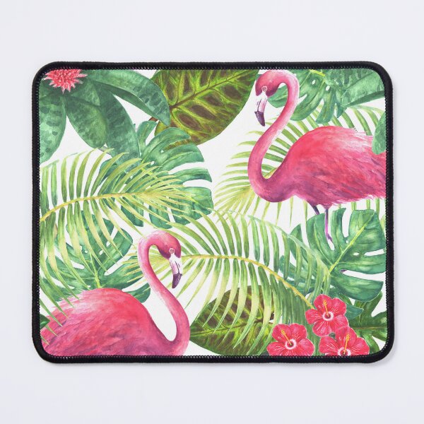 Item preview, Tropical exotic seamless pattern with pink flamingos on white background designed and sold by olgersart.