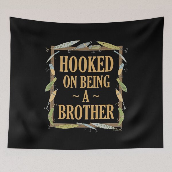 Item preview, Hooked on being a Brother - Brother Fishing Lure Design - Fishing Lures Border - Black designed and sold by EcoElsa.