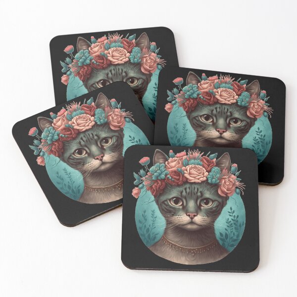Item preview, Frida Cathlo Cat with Flowers on their Head designed and sold by TheJadeCat.