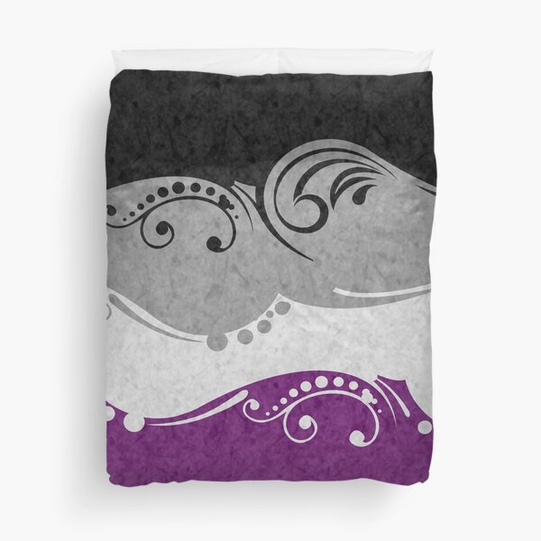 Fancy Swooped and Swirled Asexual Pride Flag Background Duvet Cover