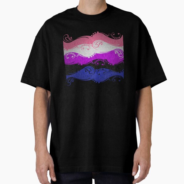 Fancy Swooped and Swirled Gender Fluid Pride Flag Background Oversized T-Shirt