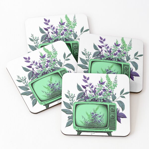 Item preview, Vintage TV Overgrown with Flowers: A Unique Blend of Nature and Technology - Green designed and sold by w-A-I-ve.