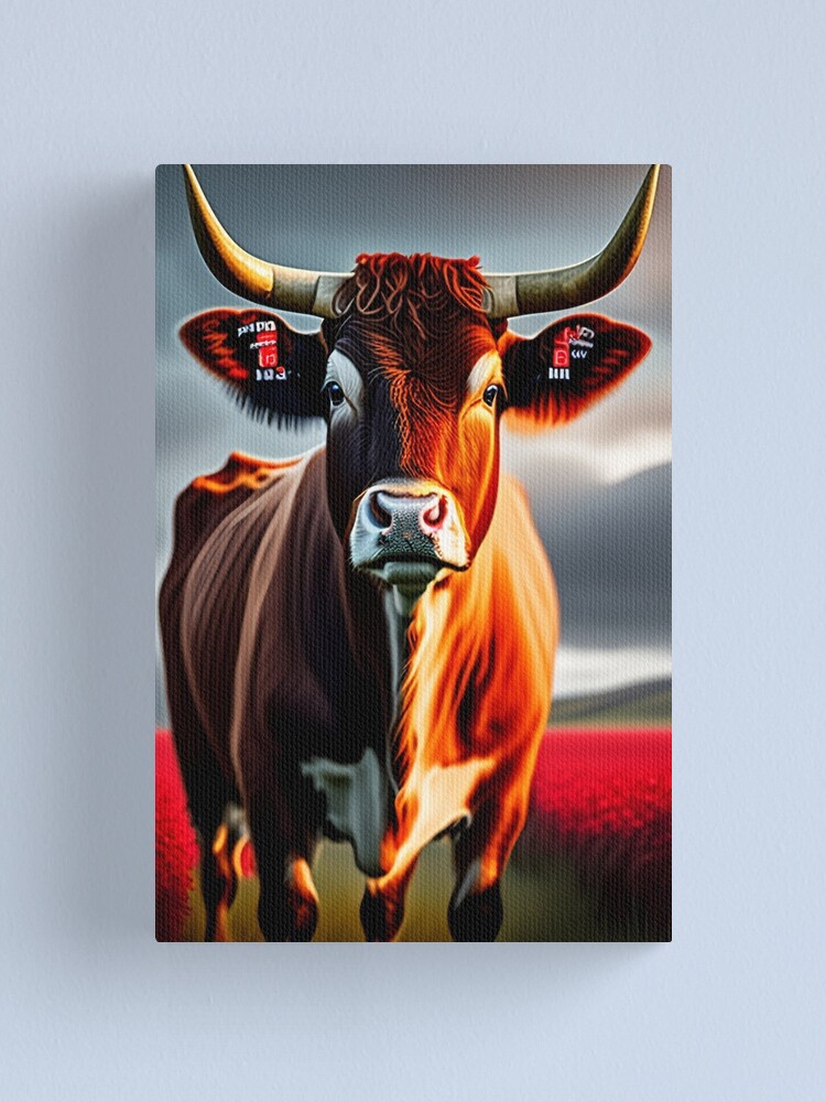 "Highland Cow Canvas Wall Art, Farmhouse Wall Decor, Red Cow wall Art