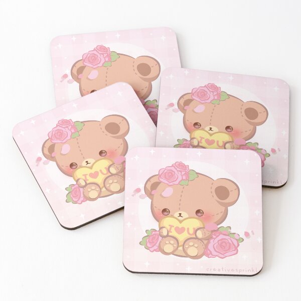 Item preview, Pink Rose Floral Valentine Teddy Bear Hugging a Heart designed and sold by CreativeSprinkleArt.