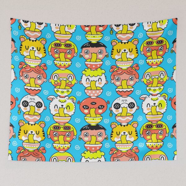 Item preview, kawaii Eating Noodle Pattern designed and sold by TheCatmeow2000.