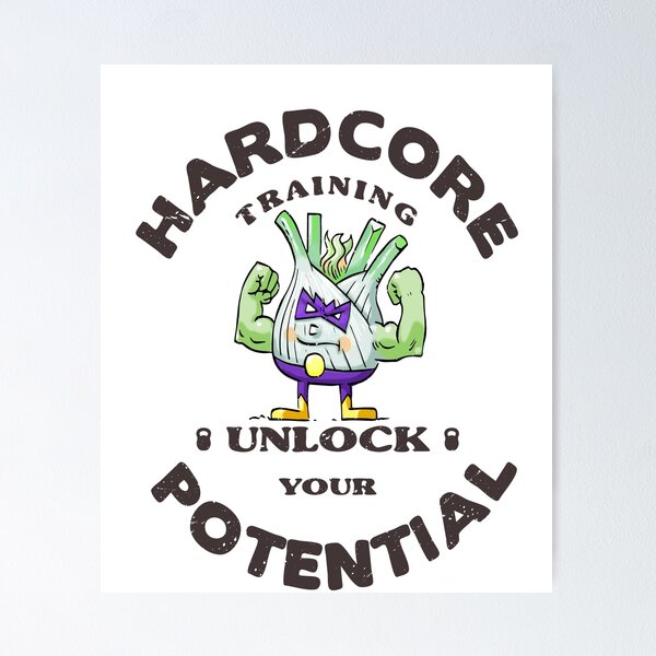 Item preview, Hardcore Training Unlock Your Potential Funk Up Fennel Double Bicep Bodybuilder designed and sold by ProjectX23.