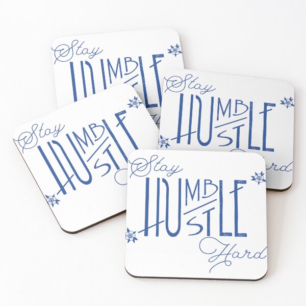 Item preview, Stay Humble Hustle Hard Typography in blue with old school tattoo flowers designed and sold by Corinne Alexa Jackson.