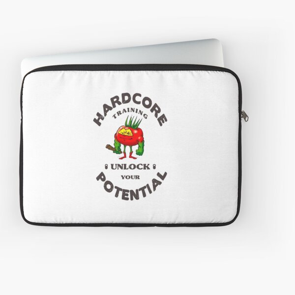 Hardcore Training Unlock Your Potential Tomato The Barbarian Foodietoon Superhero Bodybuilder Workout Power-lifter Weightlifter Laptop Sleeve