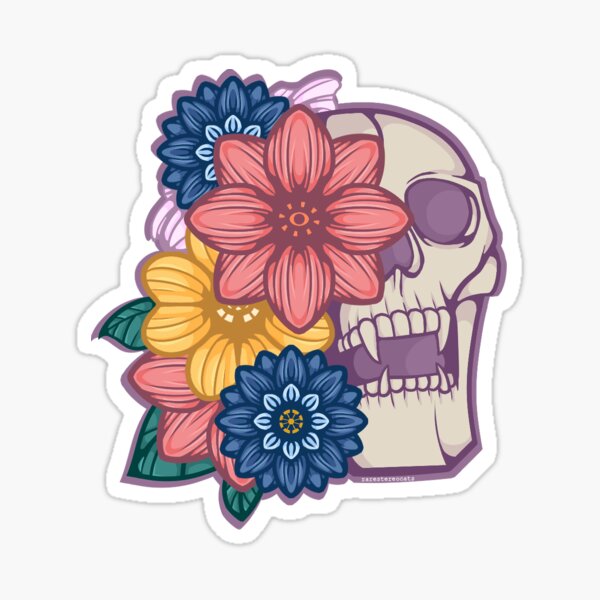 Tattoo Inspired Sticker- Flowers and Bones Sticker