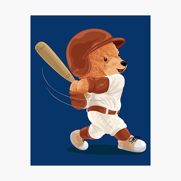 Artwork on Canvas, Teddy Bear Baseball Catcher, Choice of Easel