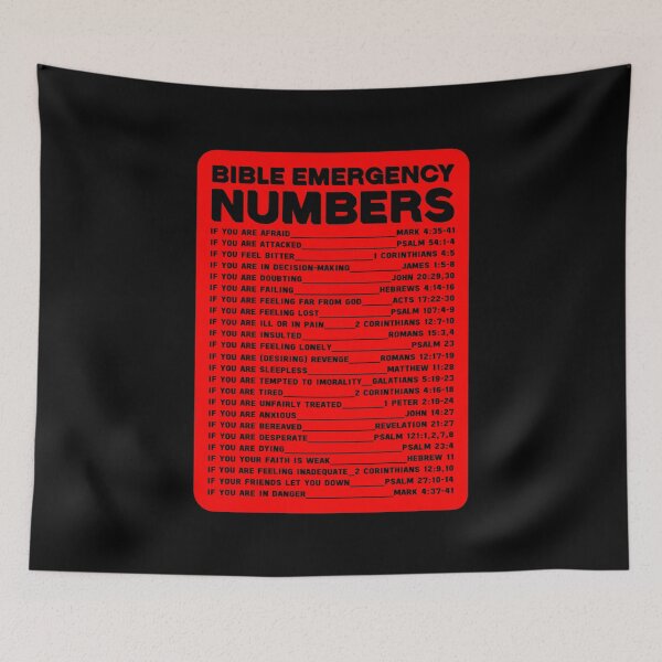 Item preview, BIBLE EMERGENCY NUMBERS DESIGN IN RED COLOR FILL WITH TRANSPARENT TEXT designed and sold by EverLifeApparel.