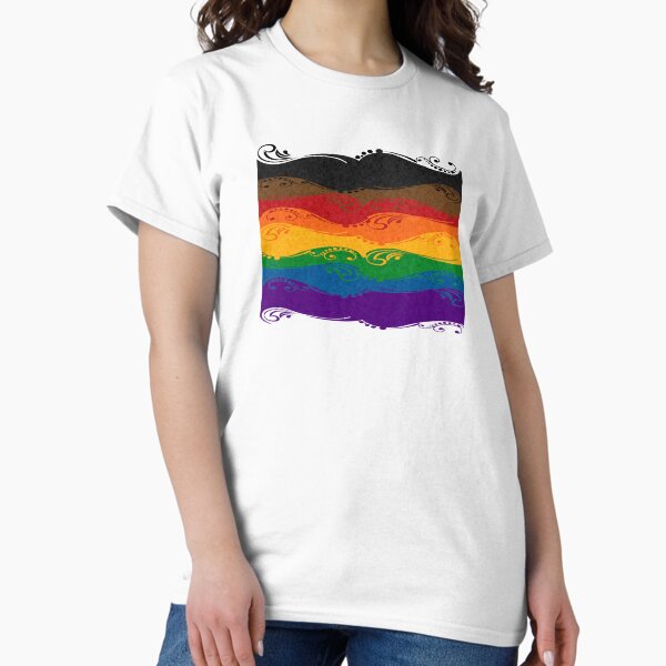 Fancy Swooped and Swirled Inclusive Rainbow Pride Flag Background Classic T-Shirt