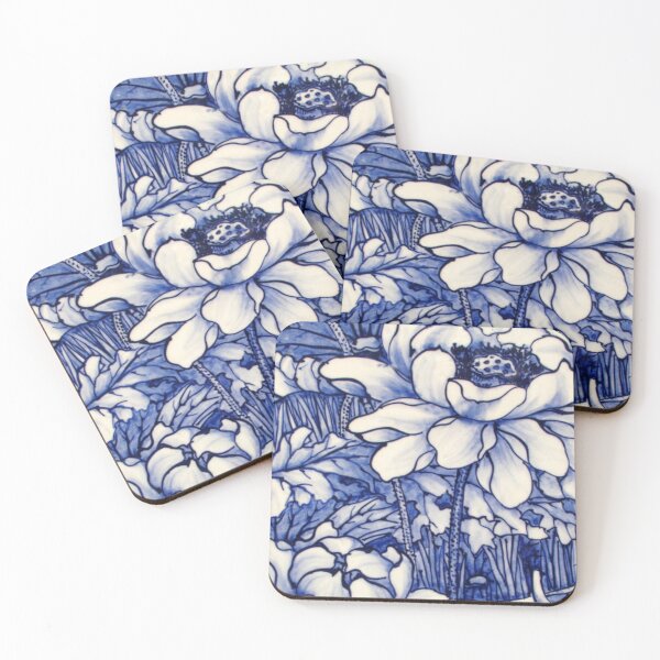 Item preview, Kimono Art With Blue Peony  designed and sold by Wa Wonder.