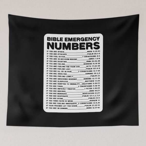 Item preview, BIBLE EMERGENCY NUMBERS DESIGN IN WHITE COLOR FILL WITH TRANSPARENT TEXT designed and sold by EverLifeApparel.