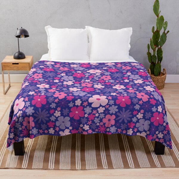 Item preview, retro purple florals, hot pink, groovy 60s pattern, 70s flowers, purple flowers, girly, for teen girl designed and sold by blomastudios.