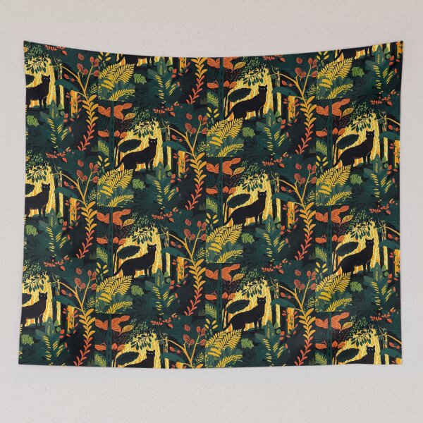 Item preview, Jungle print with black cat designed and sold by Christolamber.