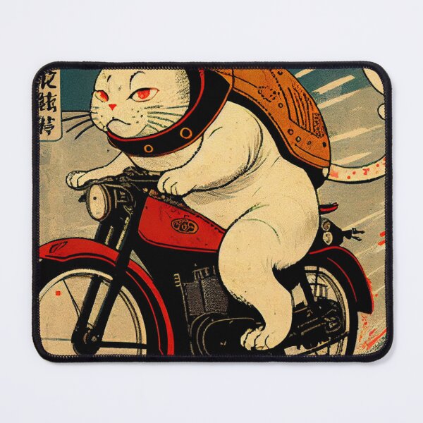 Artikelvorschau, Catsune auf dem Weg zur Arbeit - Retro-Motorrad entworfen und verkauft von mcmtdesigns.