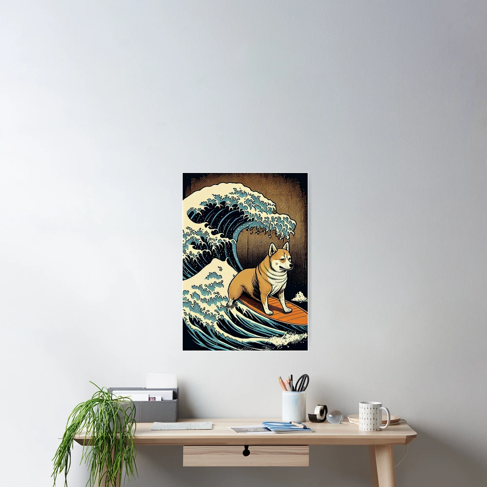 The Great Shiba Inu Surfing On Wave Off Kanagawa - Retro