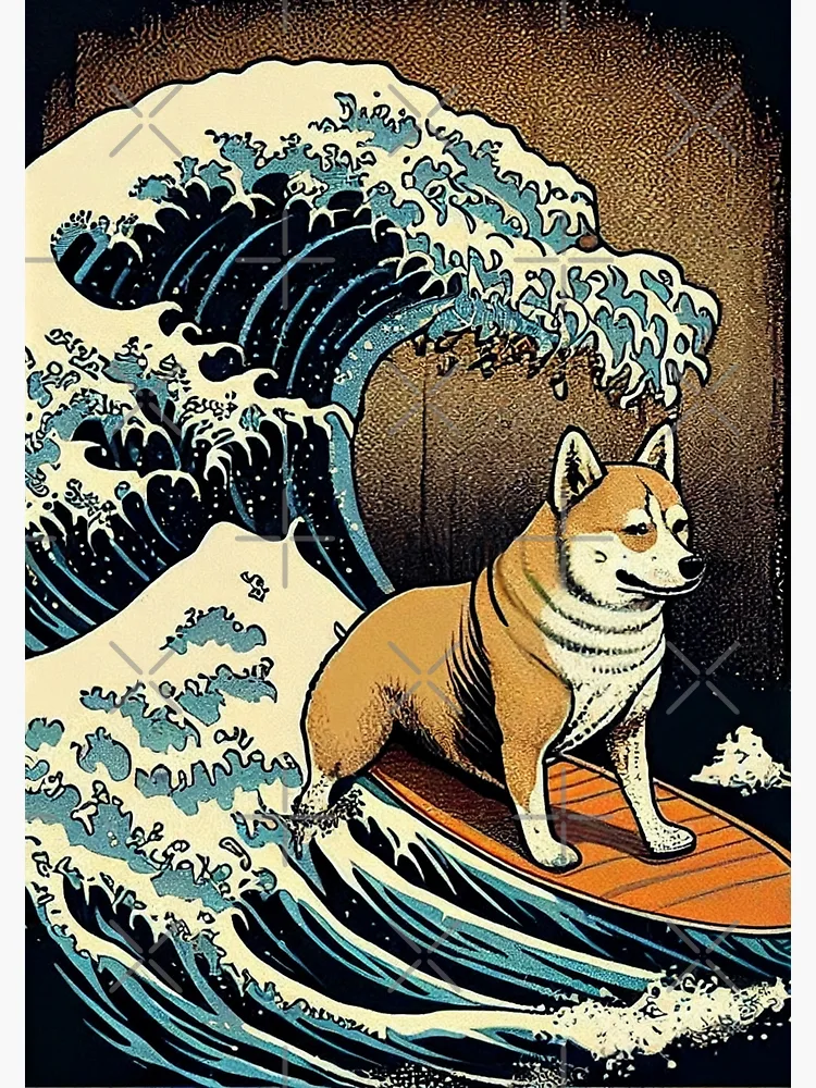 The Great Shiba Inu Surfing On Wave Off Kanagawa - Retro | Poster