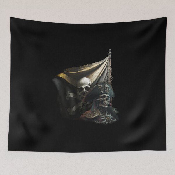 Item preview, Undead skeleton pirate in front of his skull and bones flag designed and sold by Fablemyst.
