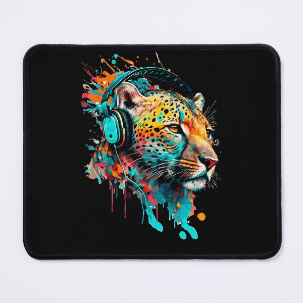 Item preview, Colorful leopard with headphones designed and sold by Fran Fryberg.