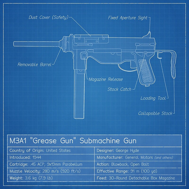 "M3A1 Grease Gun Blueprint" Art Prints by Brendan Matsuyama Redbubble