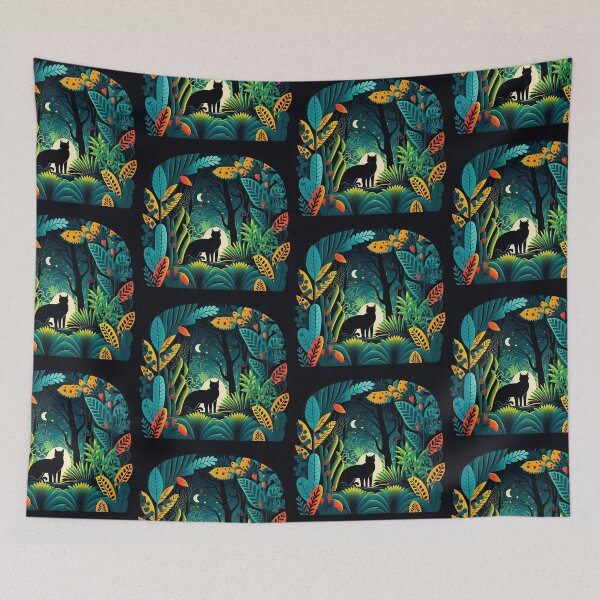 Item preview, Jungle print with black cat #2 designed and sold by Christolamber.