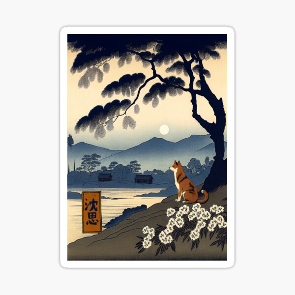 Item preview, Serene Shiba Inu Deep in Meditation. Ukiyo-e landscape. designed and sold by SmilingShiba.
