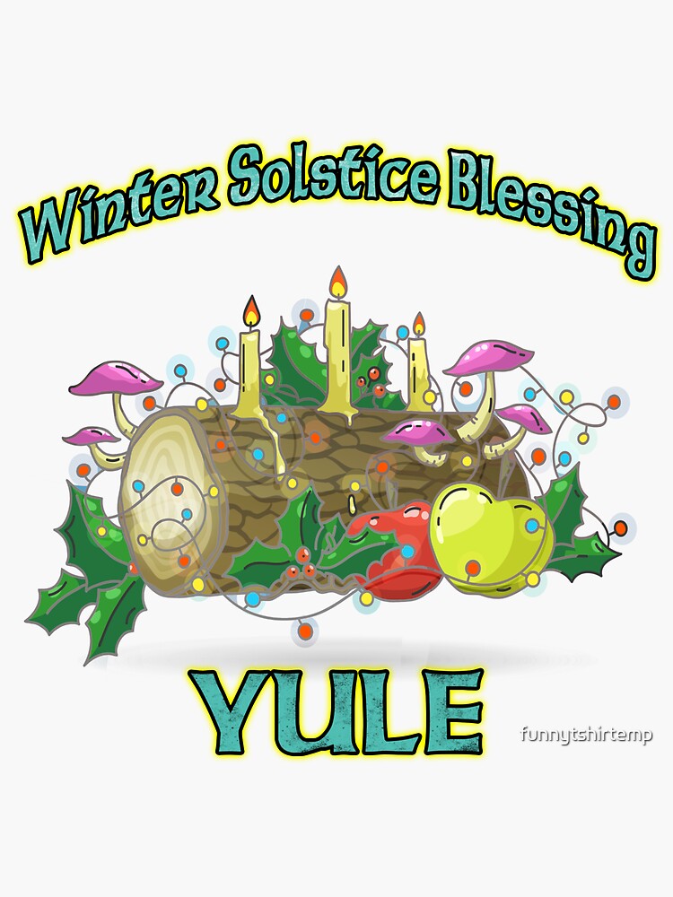 "Winter Solstice Yule Log Candles Grunge Distressed Blue" Sticker for