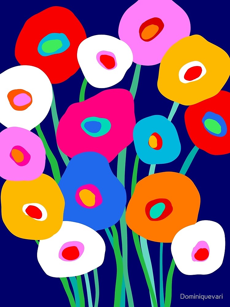 Thumbnail 2 of 2, Greeting Card, Happy and Bright flower bouquet on blue designed and sold by Dominiquevari.